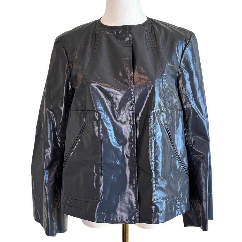 Zara Woman Limited Edition‎ Metallic Coated Cotton Jacket Grey Small Collarless